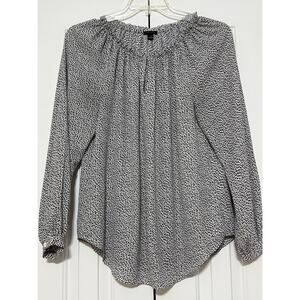 Ann Taylor Beige and Black Printed Blouse, Size M
